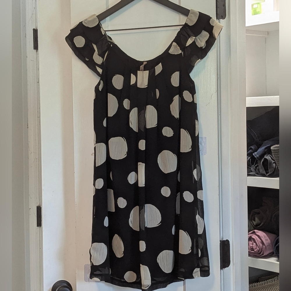 Papaya Women's Polka Dots Dress Sz SMALL Excel Used Cond Lined Ruffles Feminine